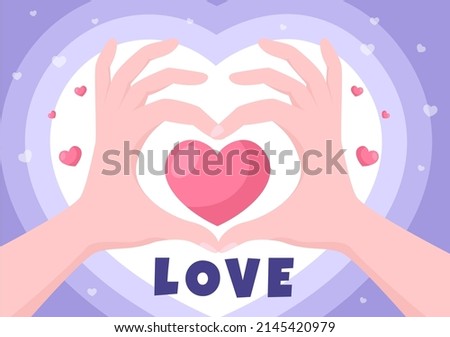 Love Sign Vector Cartoon Background Illustration to Self Care, Valentines or Yourself Icon in Different Actions of Happiness for Poster