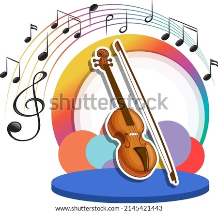 Violin with music melody symbol cartoon illustration