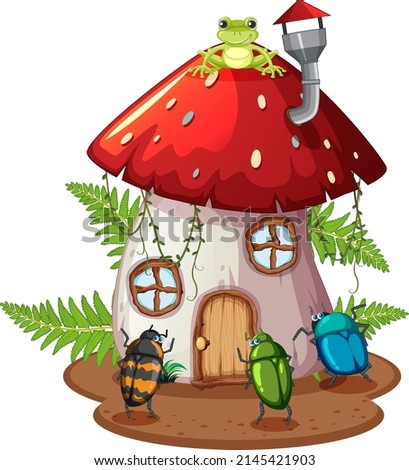 Insect cartoon character at fairy house illustration