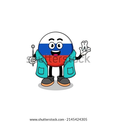 Illustration of russia flag mascot as a dentist , character design