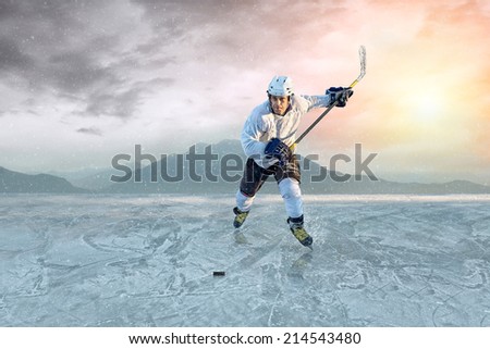 Ice hockey player on the ice. USA national team.