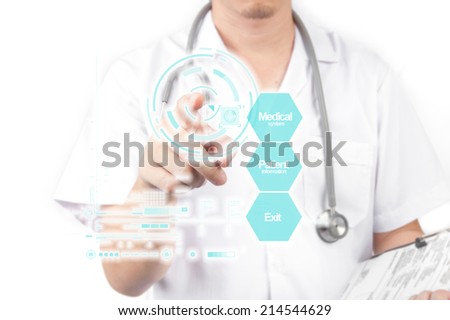 doctor working with hospital information system Royalty-Free Stock Photo #214544629