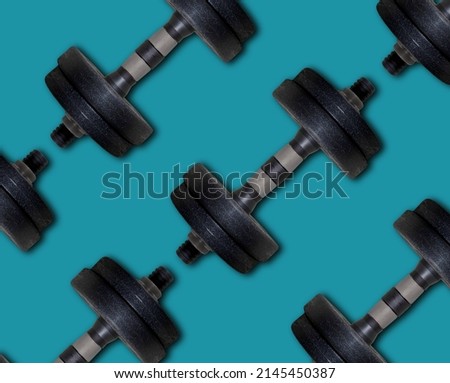 Black rubber metal Dumbbell with shadow. illustration isolated on white background. Gym, fitness and sports equipment symbol 