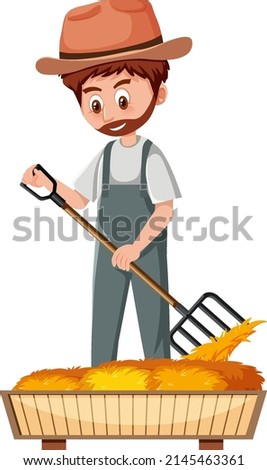 Farmer with fork and hay illustration