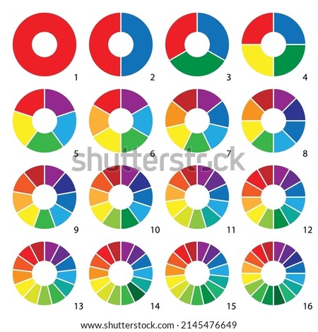 Set of colorful round graphic pie charts icons. Segment of circle infographic collection Royalty-Free Stock Photo #2145476649