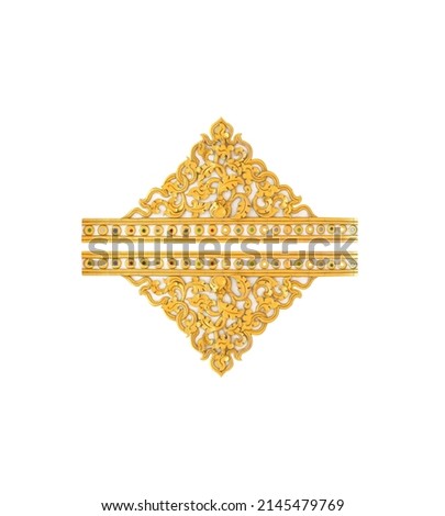 Gold flowers stucco patterns decorative on wall isolated on white background , clipping path	