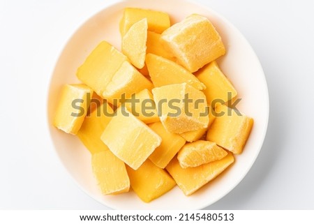 Frozen cut mangoes.
Delicious looking frozen fruits.