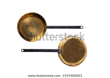 Isolates, set of vintage antique brass pan Royalty-Free Stock Photo #2145486863