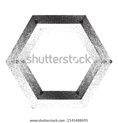 Distress basic geometric shape design . Noise dispersion hexagon logo . Spray effect .Grunge, grainy, gritty texture . Distressed element .vector 