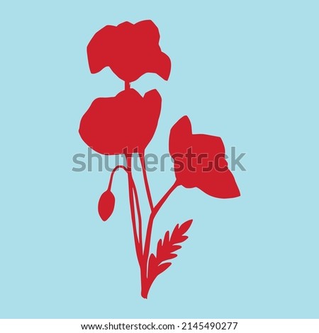 Bouquet of red poppies flowers silhouette vector illustration isolated print for postcard, sticker, cover, t-shirt, testille.