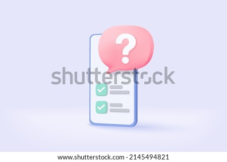 3d task management todo check list with mobile phone, form vote in phone, survey, feedback, questionnaire, mark choice in document. exam checklist 3d icon. 3d phone icon vector render illustration Royalty-Free Stock Photo #2145494821
