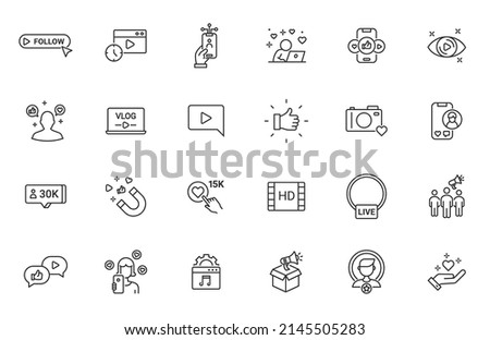 Ambassador influence brand line icon. Advocate social media review influence concept icon set Royalty-Free Stock Photo #2145505283