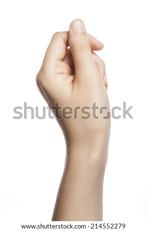 Beautiful woman hand holding ticket or money isolated on white background