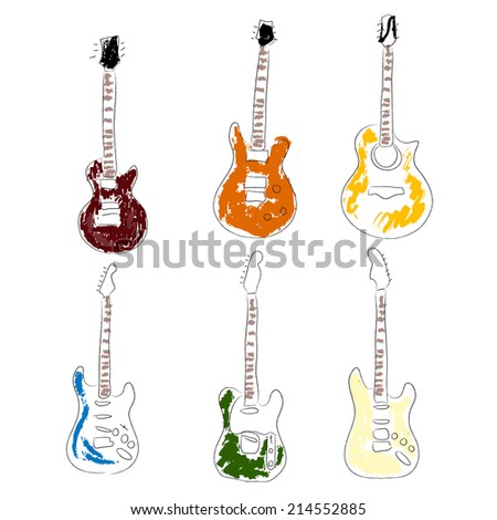 Set of hand drawn guitars vector