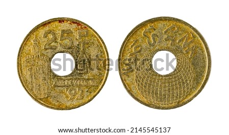 Spanish coins - 25 pesetas. Juan Carlos I. Seville 1992.