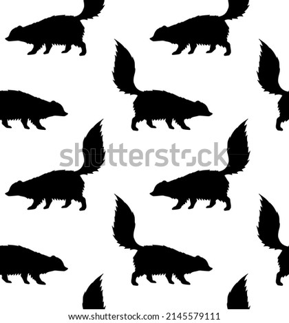 Vector seamless pattern of hand drawn skunk silhouette isolated on white background