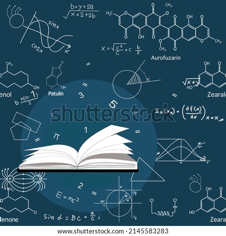 hand drawn physics formula science knowledge education chemistry and physics formula math and physics vector blue background hand drawn lines Mathematics and Physics Formulas. learning materials.