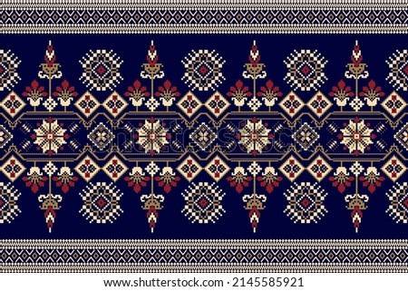 Beautiful figure tribal Indian geometric ethnic oriental pattern traditional on blue background.Aztec style,embroidery,abstract,vector illustration.design for texture,fabric,clothing,wrapping,carpet. Royalty-Free Stock Photo #2145585921