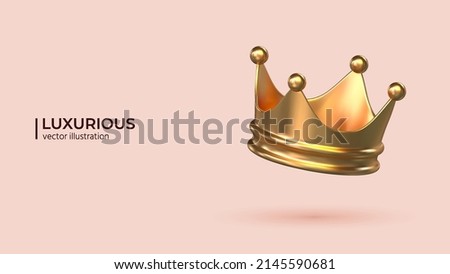 3D Vector Gold royal king crown. Realistic creative conceptual symbol of imperial power. Luxury, wealth and power. Mobile Template Social network. Vector illustration Royalty-Free Stock Photo #2145590681