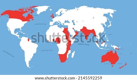 Map of British Empire Australi Canada Africa New Zeland India Philippiens Royalty-Free Stock Photo #2145592259