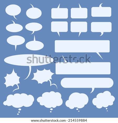 Vector Set of Flat Comics  Bubbles on Blue Background. Talk and Think