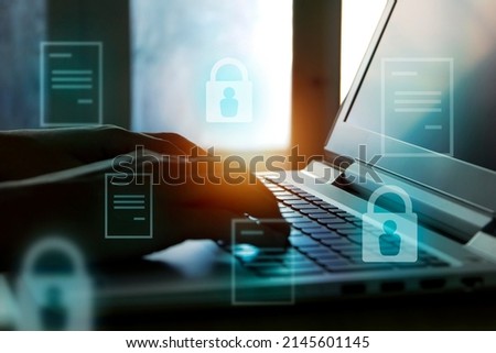 digital key and privacy management policy for file data transfer , cyber security awareness concept Royalty-Free Stock Photo #2145601145