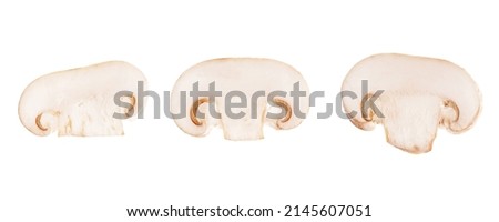 set of cut champignons isolated on white background. High quality photo