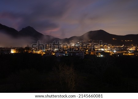 Night lights in a village in the mountains of Italy