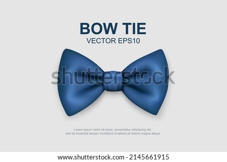 Vector 3d Realistic Blue Bow Tie Icon Closeup Isolated on White Background. Silk Glossy Bowtie, Tie Gentleman. Mockup, Design Template. Bow tie for Man. Mens Fashion, Fathers Day Holiday