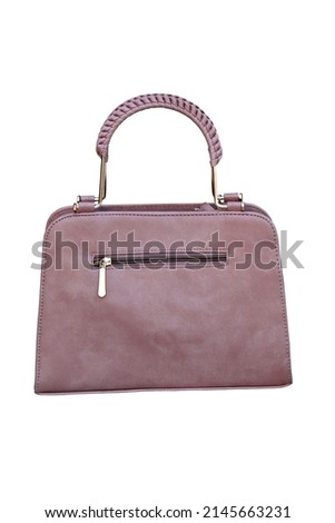 closeup the cream color ladies hand bag with handle isolated on white background.