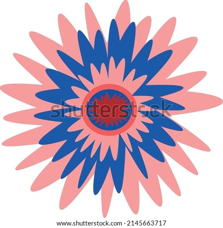The flower is pink-blue in color. A vector file is useful for creating designs.