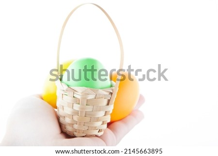 image of egg basket hand white background