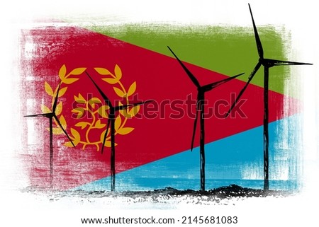 Wind energy generators on background in colors of national flag. Eritrea