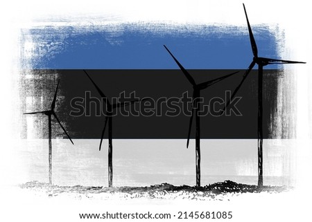 Wind energy generators on background in colors of national flag. Estonia