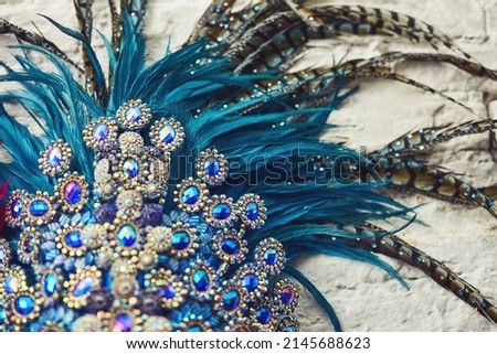 Theres no such thing as too much sparkle. Still life shot of costume headwear for a samba dancer. Royalty-Free Stock Photo #2145688623