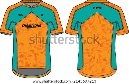 Biker jersey t-shirt design concept flat sketch vector illustration, Cycling jersey concept with front and back view for racing, Compression Base layer top design.