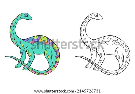 Vector Illustration of dinosaurs. Beautiful drawings with patterns and small details.