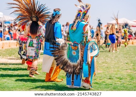 Powwow.  Native Americans dressed in full regalia. Details of regalia close up.  Chumash Day Powwow and Intertribal Gathering. Royalty-Free Stock Photo #2145743827