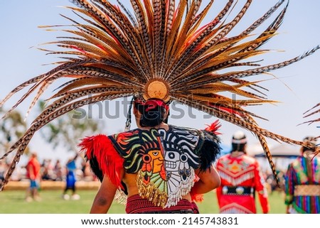 Powwow.  Native Americans dressed in full regalia. Details of regalia close up.  Chumash Day Powwow and Intertribal Gathering. Royalty-Free Stock Photo #2145743831