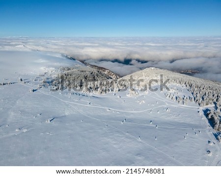 Aerial Winter view of Vitosha Mountain, Sofia City Region, Bulgaria