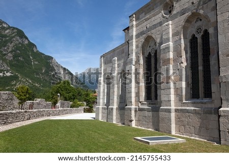 Cathedral of Venzone was erected in 1308 and destroyed by the 1976 Friuli earthquake. Venzone, Friuli Venezia Giulia, Italy