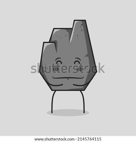 cute stone cartoon with happy expression. close eyes, both hands on stomach and smiling. suitable for logos, icons, symbols or mascots. grey