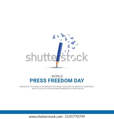 World Press Freedom Day or World Press Day. Flying freedom birds and pencil  concept. 3D illustration  Royalty-Free Stock Photo #2145770799