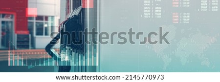 Gas station with fuel dispensers on technological background. Graph of rising prices for gasoline and fuel Royalty-Free Stock Photo #2145770973