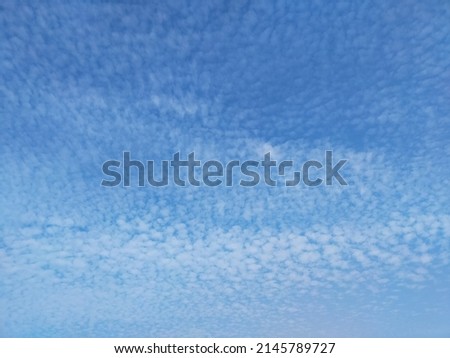 Blue sky and white clouds scattered in the summer sky, small white clouds that are separated in the sky.