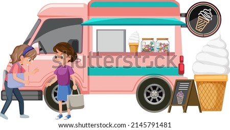 People talking by the icecream truck illustration