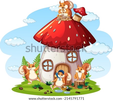 Scene with squirrels in the garden illustration