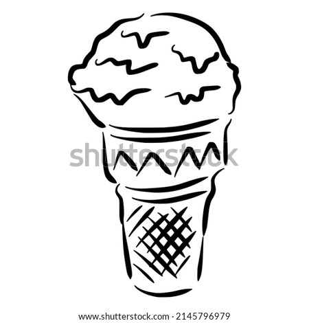 ice cream cone sketch in vintage black line illustration style for restaurant cafe menu