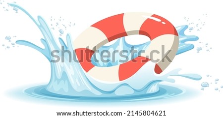 A water splash with rubber ring on white background illustration