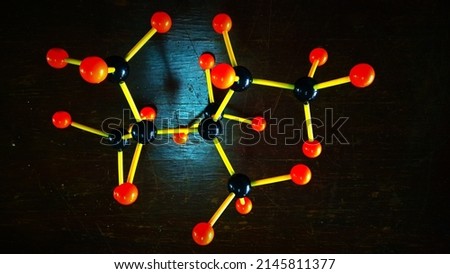 Chemical bonds of hydrocarbon compounds, organic chemistry, carbon black orange, hydrogen map, branched chain in chemistry. Royalty-Free Stock Photo #2145811377